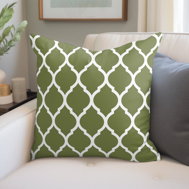 Olive Green and White Moroccan Pattern Throw Pillow (Creator Uploaded)