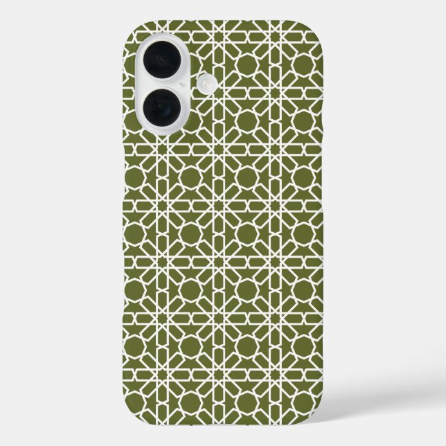 Olive green and White Moroccan Zellige Pattern Case-Mate iPhone Case (Back)