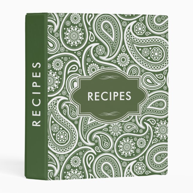 Olive-green And White Paisley Pattern Mini Binder (Front/Spine)