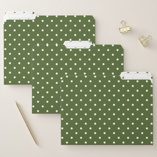 Olive Green And White Polka Dots Pattern File Folder (Set)