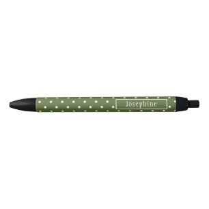 Olive Green And White Polka Dots With Name Pen