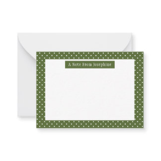 Olive Green And White Polka Dots With Text Note Card