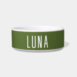 Olive Green and White Simple Elegant Name Cat Dog Bowl<br><div class="desc">Olive Green and White Simple Elegant Name Cat Dog Pet Bowl.</div>