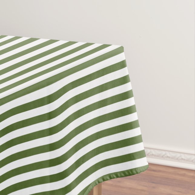 Olive Green and White Stripe Tablecloth (In Situ)