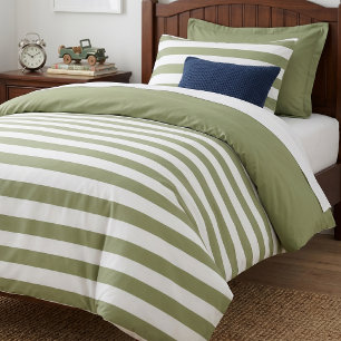 Olive Green and White Stripes Duvet Cover
