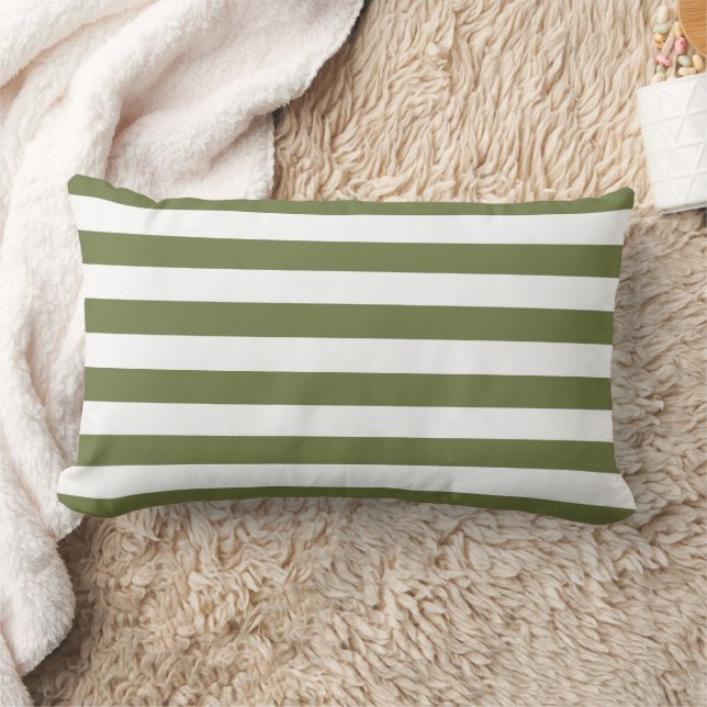 Olive Green and White Stripes Lumbar Pillow (Blanket)