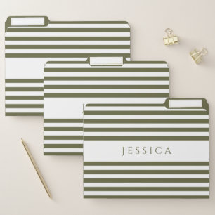 Olive Green And White Stripes Pattern Name & Text File Folder