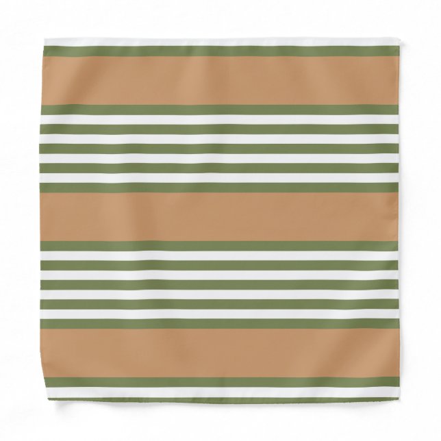 Olive green and white stripes pattern with tan bandana (Front)