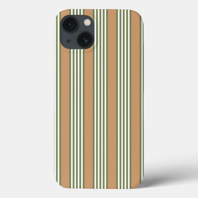 Olive green and white stripes pattern with tan Case-Mate iPhone case (Back)