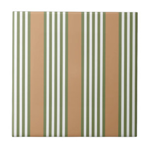 Olive green and white stripes pattern with tan ceramic tile