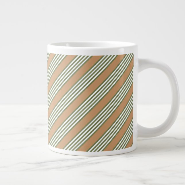 Olive green and white stripes pattern with tan giant coffee mug (Right)