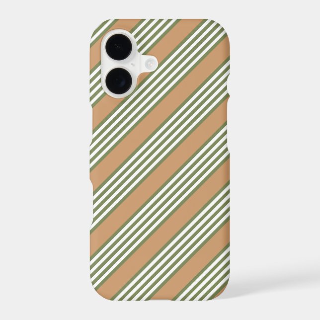Olive green and white stripes pattern with tan iPhone case (Back)