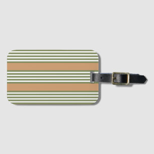 Olive green and white stripes pattern with tan luggage tag