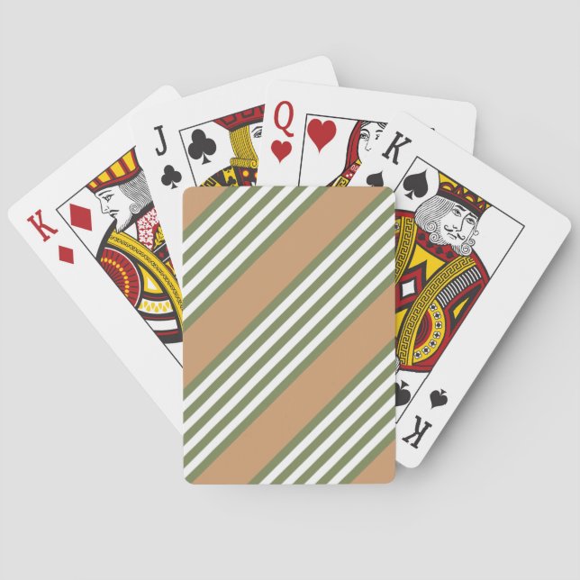Olive green and white stripes pattern with tan poker cards (Back)