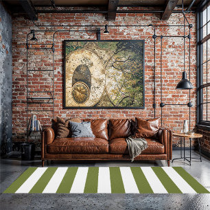 Olive Green and White Stripes Rug