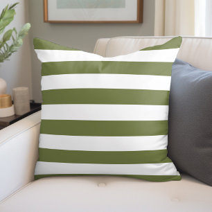 Olive Green and White Stripes Throw Pillow