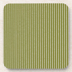 Olive Green and White Stripes with Uneven Lines Beverage Coaster