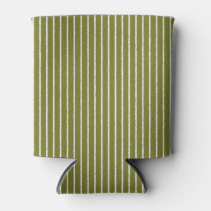 Olive Green and White Stripes with Uneven Lines Can Cooler