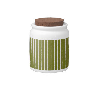 Olive Green and White Stripes with Uneven Lines Candy Jar