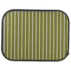Olive Green and White Stripes with Uneven Lines Car Floor Mat