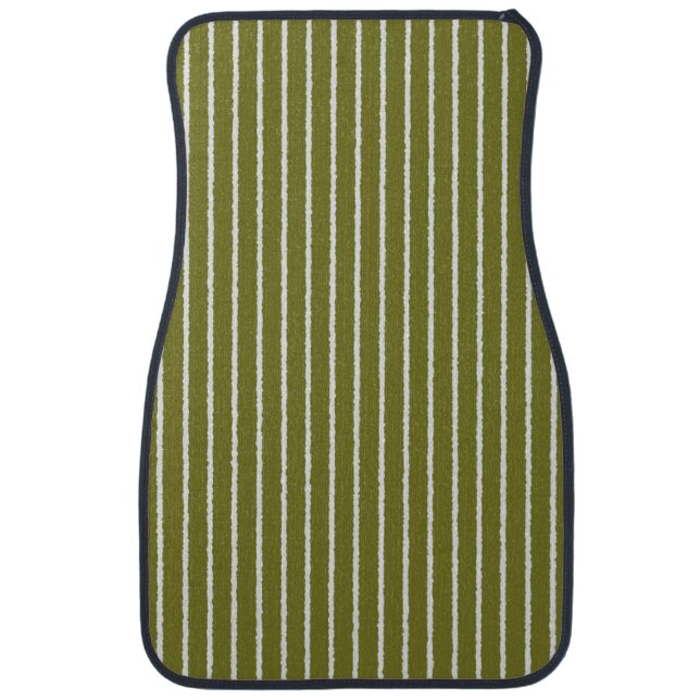 Olive Green and White Stripes with Uneven Lines Car Floor Mat (Front)