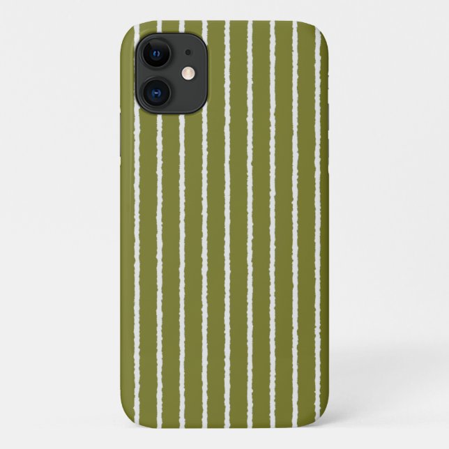 Olive Green and White Stripes with Uneven Lines Case-Mate iPhone Case (Back)
