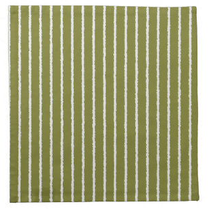 Olive Green and White Stripes with Uneven Lines Cloth Napkin