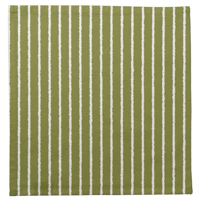Olive Green and White Stripes with Uneven Lines Cloth Napkin (Front)