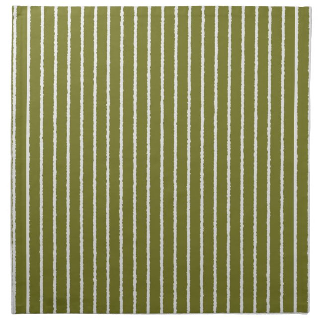 Olive Green and White Stripes with Uneven Lines Cloth Napkin (Front)