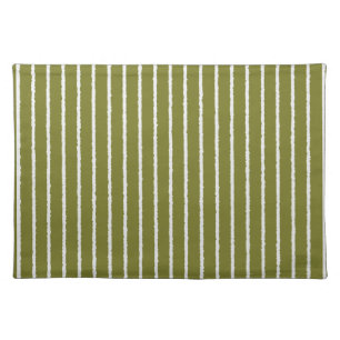 Olive Green and White Stripes with Uneven Lines Cloth Placemat