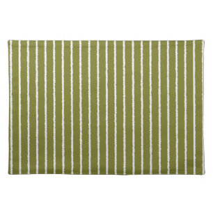 Olive Green and White Stripes with Uneven Lines Cloth Placemat