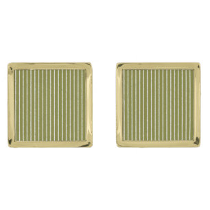 Olive Green and White Stripes with Uneven Lines Cufflinks