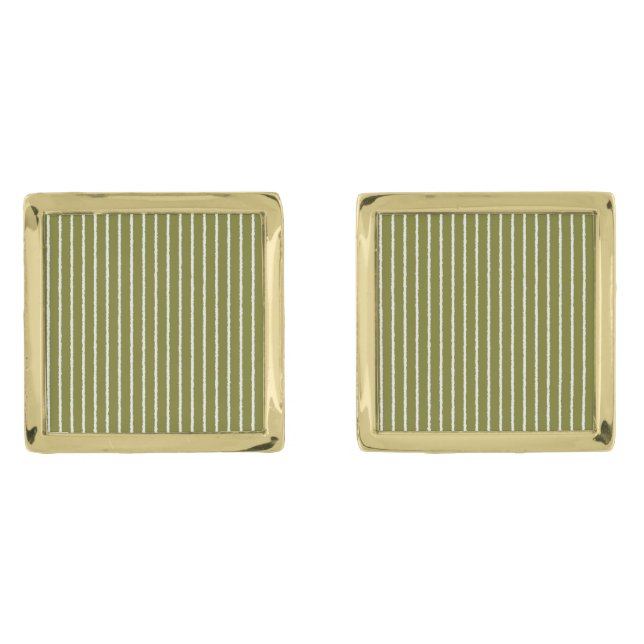 Olive Green and White Stripes with Uneven Lines Cufflinks (Front)