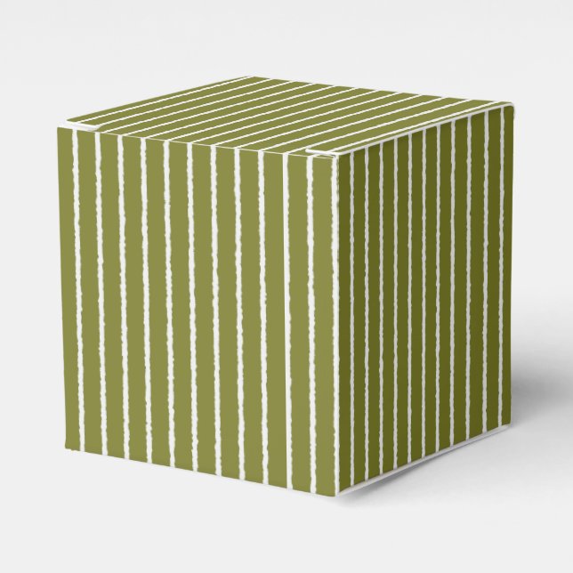Olive Green and White Stripes with Uneven Lines Favor Boxes (Front Side)