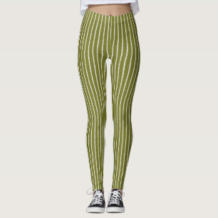 Olive Green and White Stripes with Uneven Lines Leggings