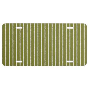 Olive Green and White Stripes with Uneven Lines License Plate
