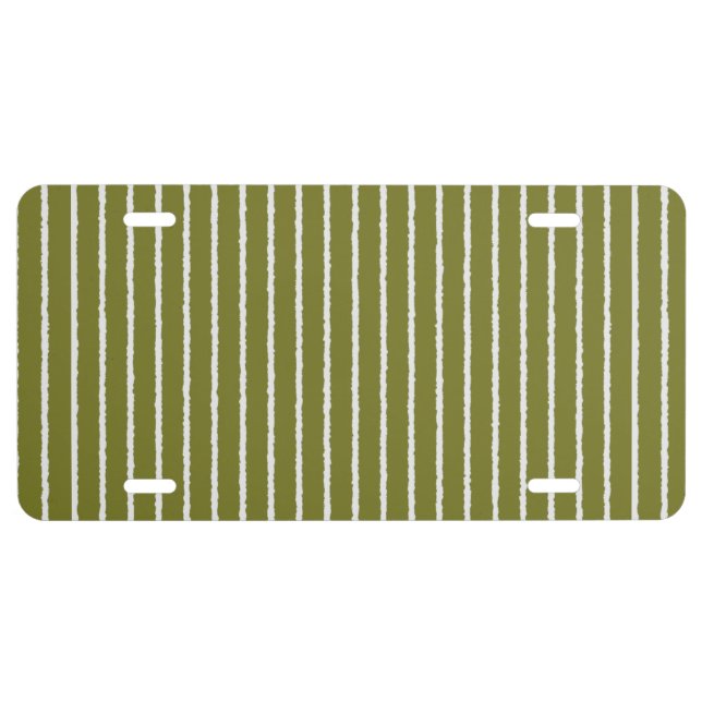 Olive Green and White Stripes with Uneven Lines License Plate (Front)