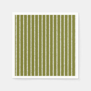 Olive Green and White Stripes with Uneven Lines Napkins
