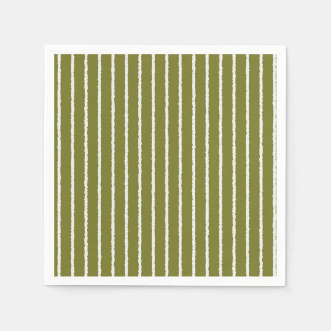Olive Green and White Stripes with Uneven Lines Napkins (Front)