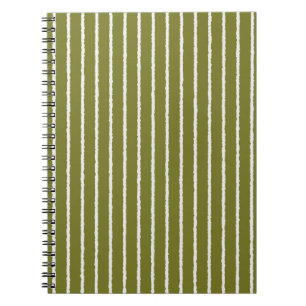 Olive Green and White Stripes with Uneven Lines Notebook