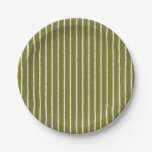Olive Green and White Stripes with Uneven Lines Paper Plates
