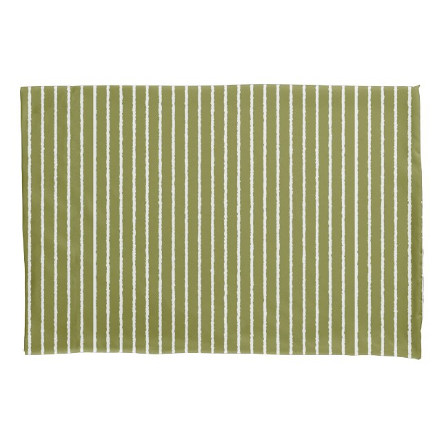 Olive Green and White Stripes with Uneven Lines Pillow Case (Front)