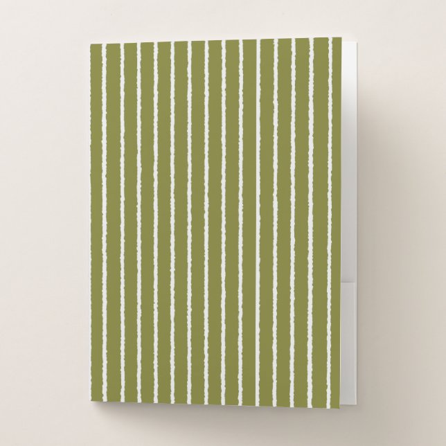 Olive Green and White Stripes with Uneven Lines Pocket Folder (Front)