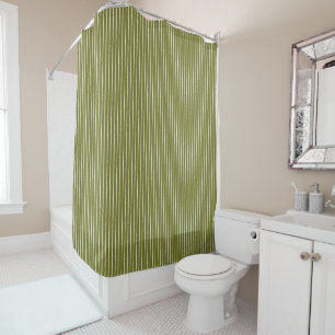 Olive Green and White Stripes with Uneven Lines Shower Curtain