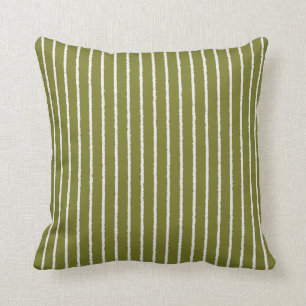 Olive Green and White Stripes with Uneven Lines Throw Pillow