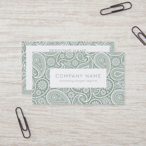 Olive green and white vintage paisley pattern business card