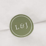 Olive Green and White Wedding Monogram Classic Round Sticker<br><div class="desc">Simple and elegant wedding monogram stickers are perfect for sealing your invitations,  favors or thank you cards. Round stickers feature an olive green background,  white border and your initials in the center.</div>