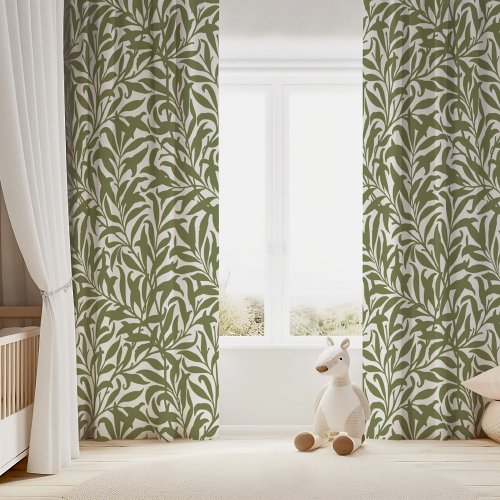 Olive Green and White Willow Bough Blackout Curtains