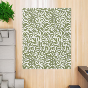 Olive Green and White Willow Bough Rug