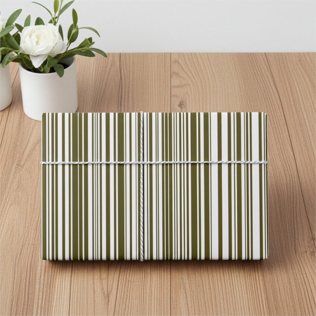 Olive Green and Yellow Barcode Stripes Giftwrap Wrapping Paper Sheets (Creator Uploaded)
